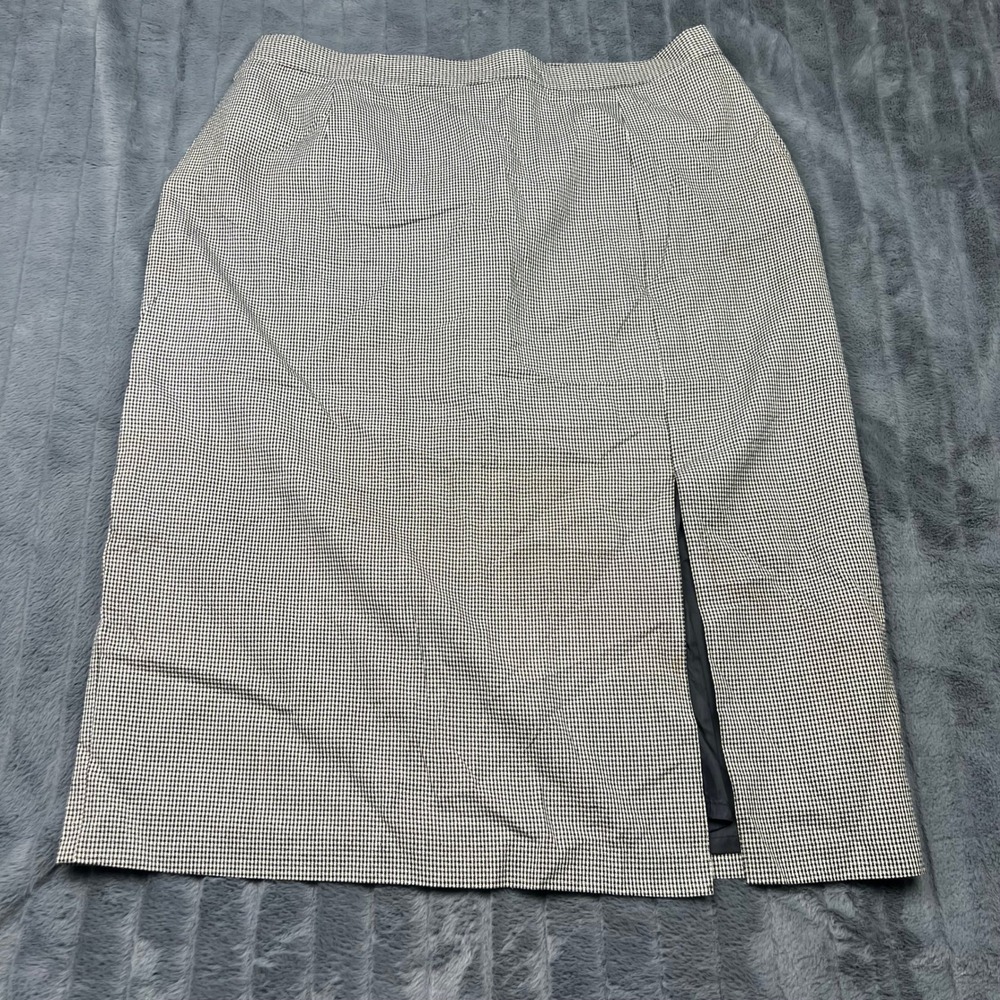 Worthington Womens 26W Houndstooth Midi Skirt Black White Side Slit Plus Size